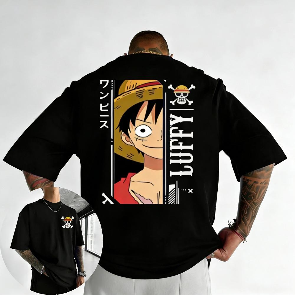 Plus Size One Piece Anime Printed Men and Women Tshirt Casual Parent Child Top Fashion Y2K Harajuku Style Summer Street Wear