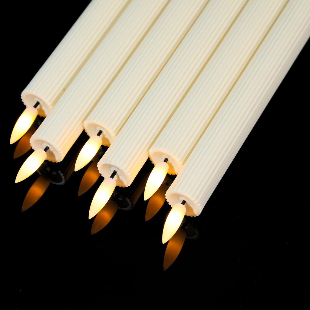 3/4/6 Pieces Beige Remote Control LED Taper Candles With Stripe,Battery Powered Wedding Decorative Thread LED Candle Light