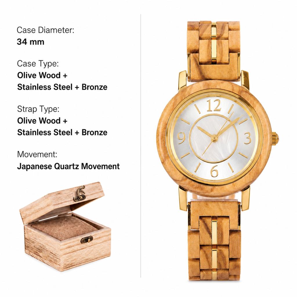 Women Wooden Watch BOBO BIRD Handmade Natural Wood Quartz Ladies Wristwatch Elegant Lightweight Gift for Her Anniversary Birthda