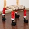 Christmas Chair Leg Covers - Festive Red & White Plaid Fabric Table&Stool Protectors with Golden Buckles, Christmas Decorations