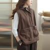 Hooded Women's Vest Spring and Autumn Jacket Women's Casual Tooling Loose Retro Vest Waistcoat