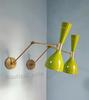 Brass Diabolo Wall Sconce Pair: Olive Green Mid Century Italian Lighting