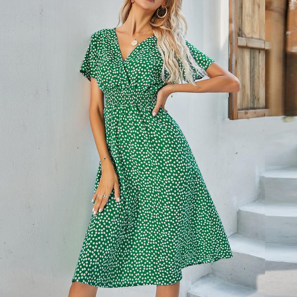 Модная женская повседневная юбка-миди с v-образным вырезом и принтом, платье с эластичной резинкой на талии