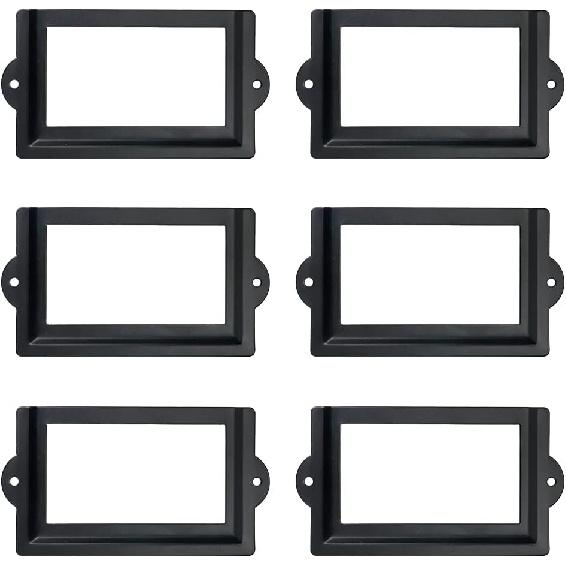 Antrader 6 Pcs 3.3" x 1.8" Office Label Holder, Metal Label Frame, Matte Black, with Screws