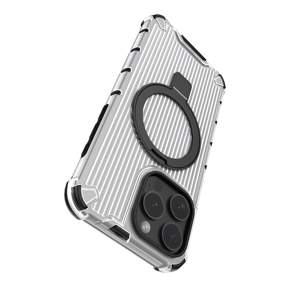 For Magsafe 17 Air 16 15 14 Plus 13 Pro Max Corrugated Magnetic Metal Bracket Transparent Phone Case Protective Cover