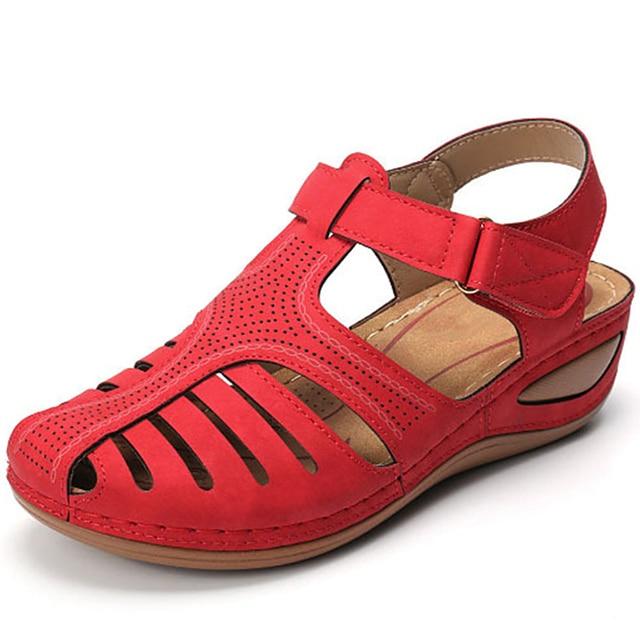 Retro Women's Sandals Car Line Hole Shoes Large Size Round Toe Wedges Comfortable Sandals Women