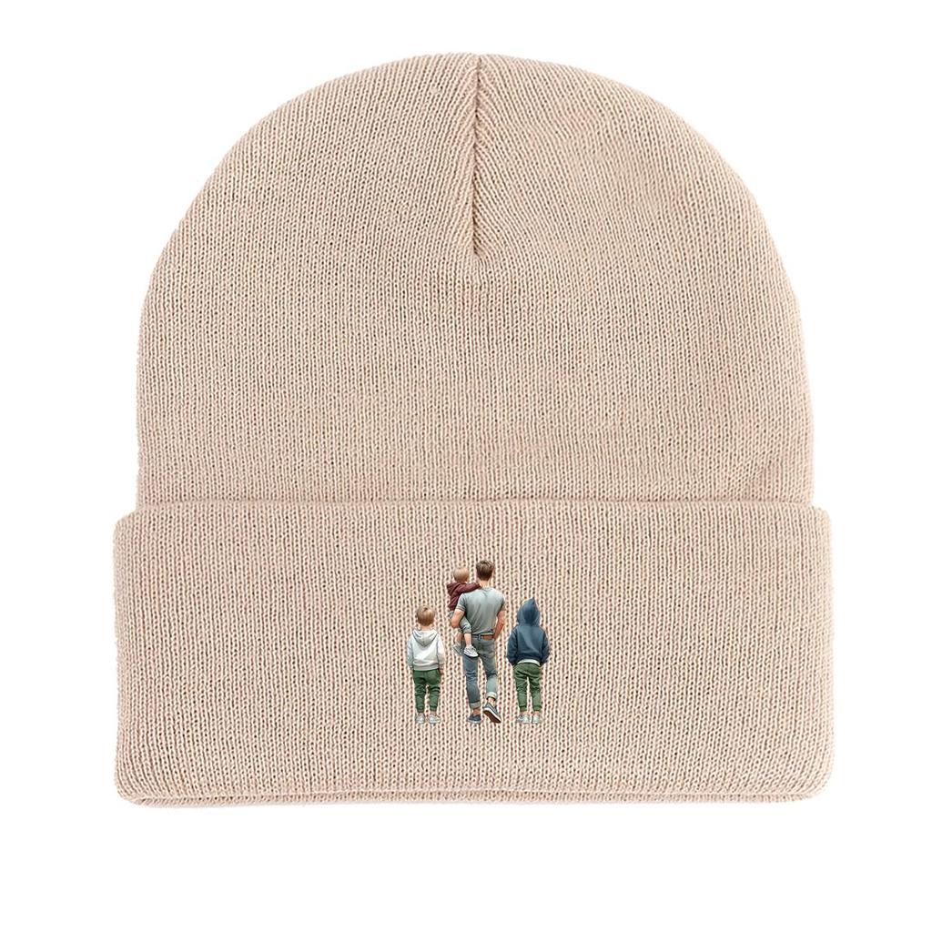 Father Family Back View Warm Knit Hat Beanie, Skull Cap Stretchable Stretchy Solid Color Bonnet Knit Cap Beanie