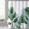 Tropical Green Leaves Plant On White Background Odorless Shower Curtains for Bathroom Showers and Bathtubs Decor with Hooks