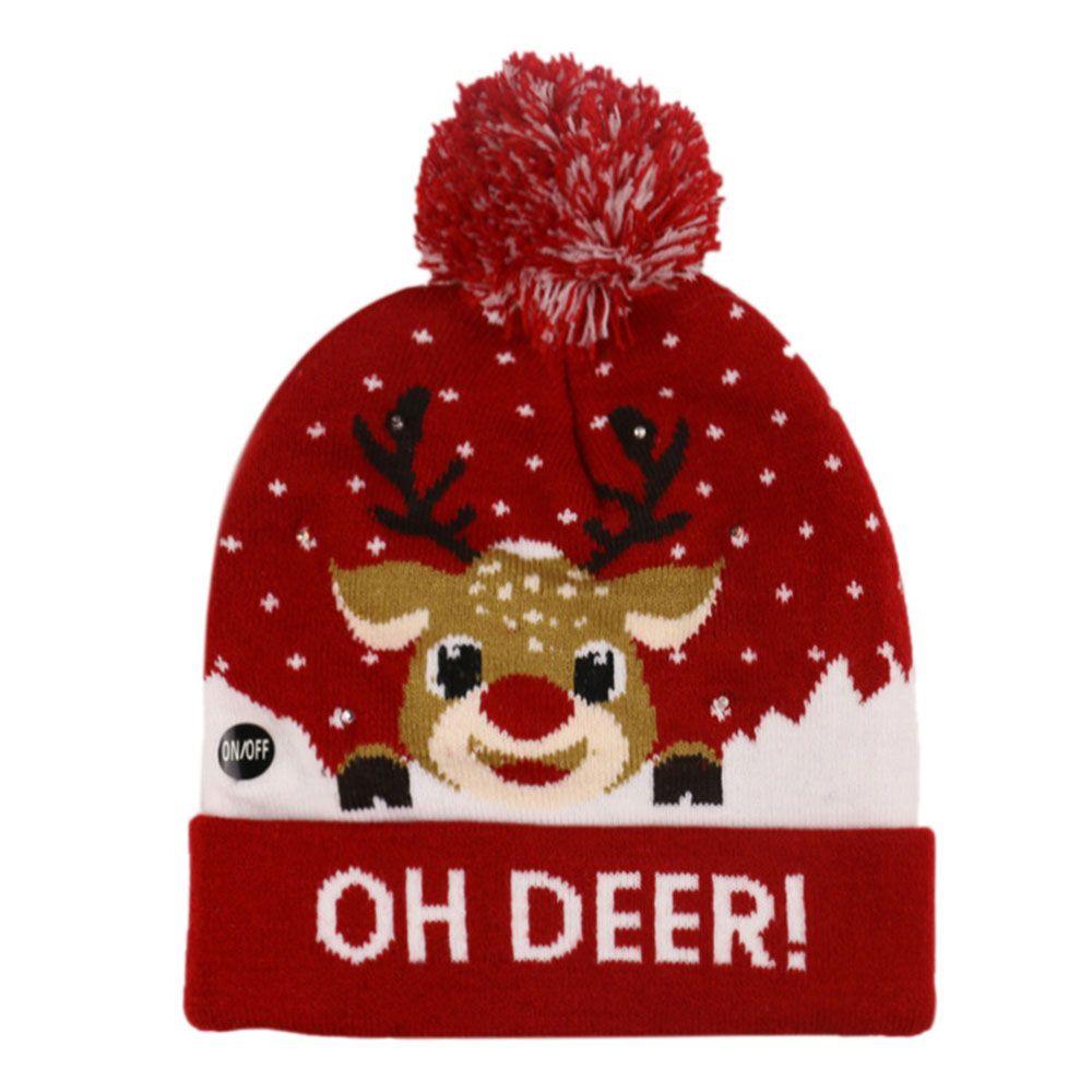 Christmas Gift Light Up Cartoon Christmas Hat LED Hat Sweater Beanie Knitted Cap