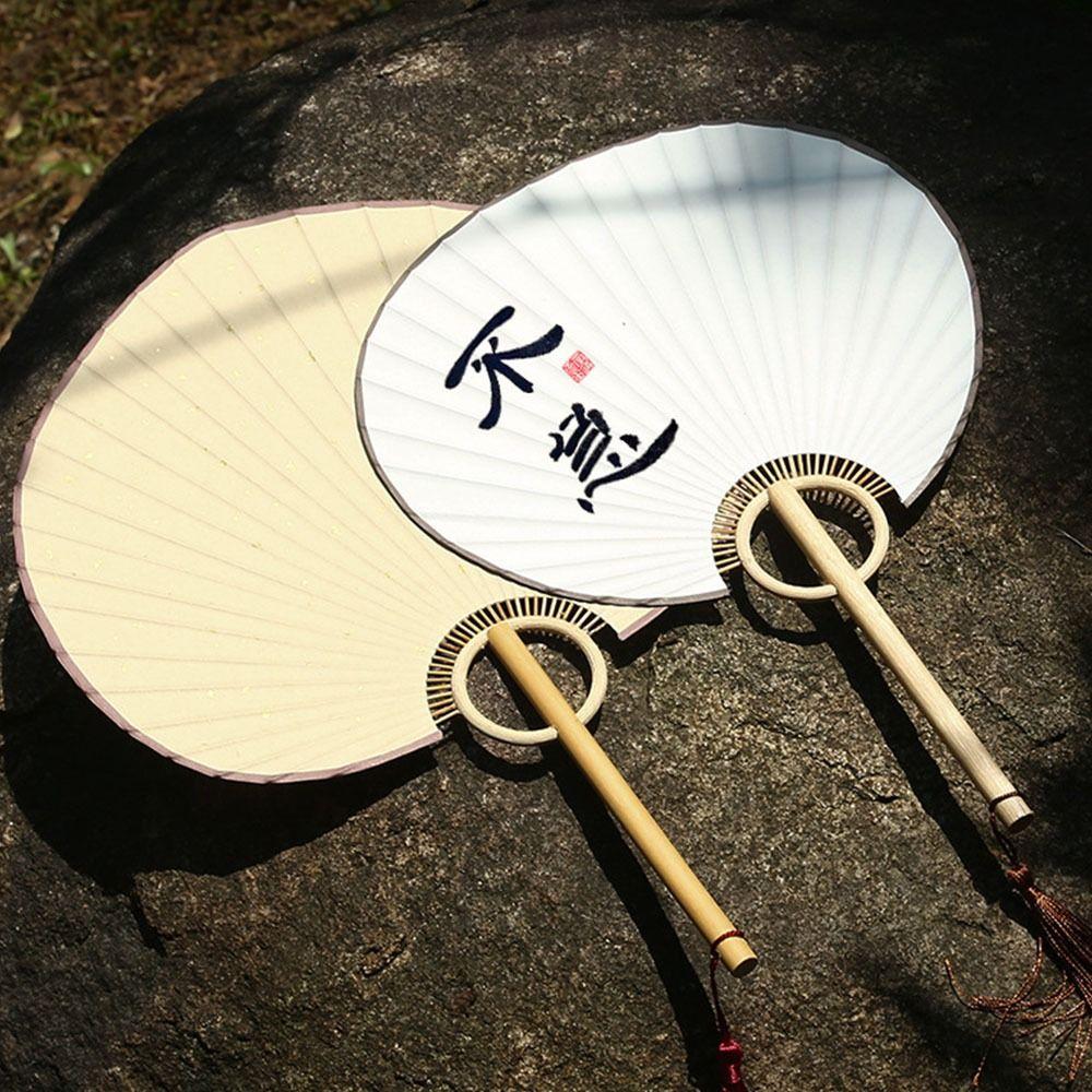 Versatile DIY Xuan Paper Fan Bamboo Handle Japanese Style DIY Fan Blank Round Fan