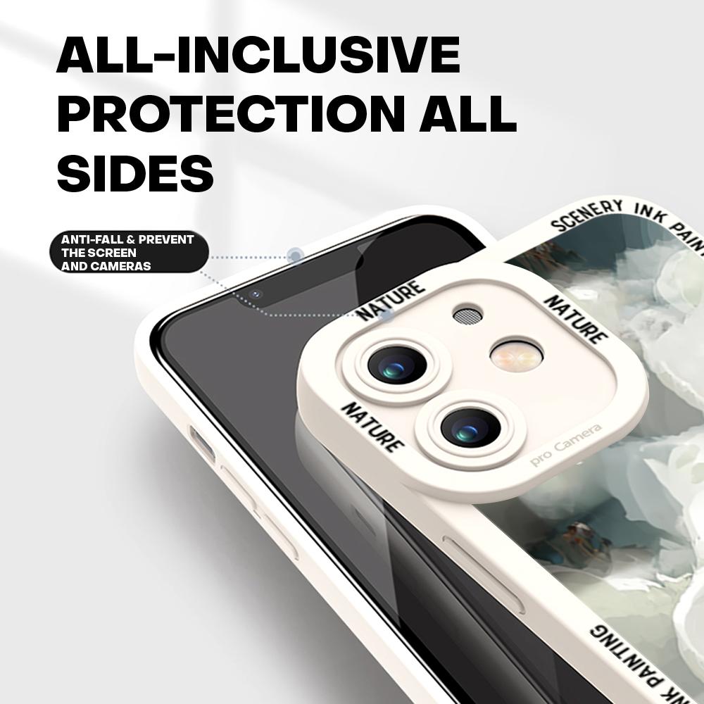 Для iPhone 16 15 14 Pro Max Redmi Note 13 12 Pro Samsung S25 S24 Ultra A13 A14 A15 A16 Мягкий защитный чехол для камеры с полным объективом и рисунком в виде гор и деревьев