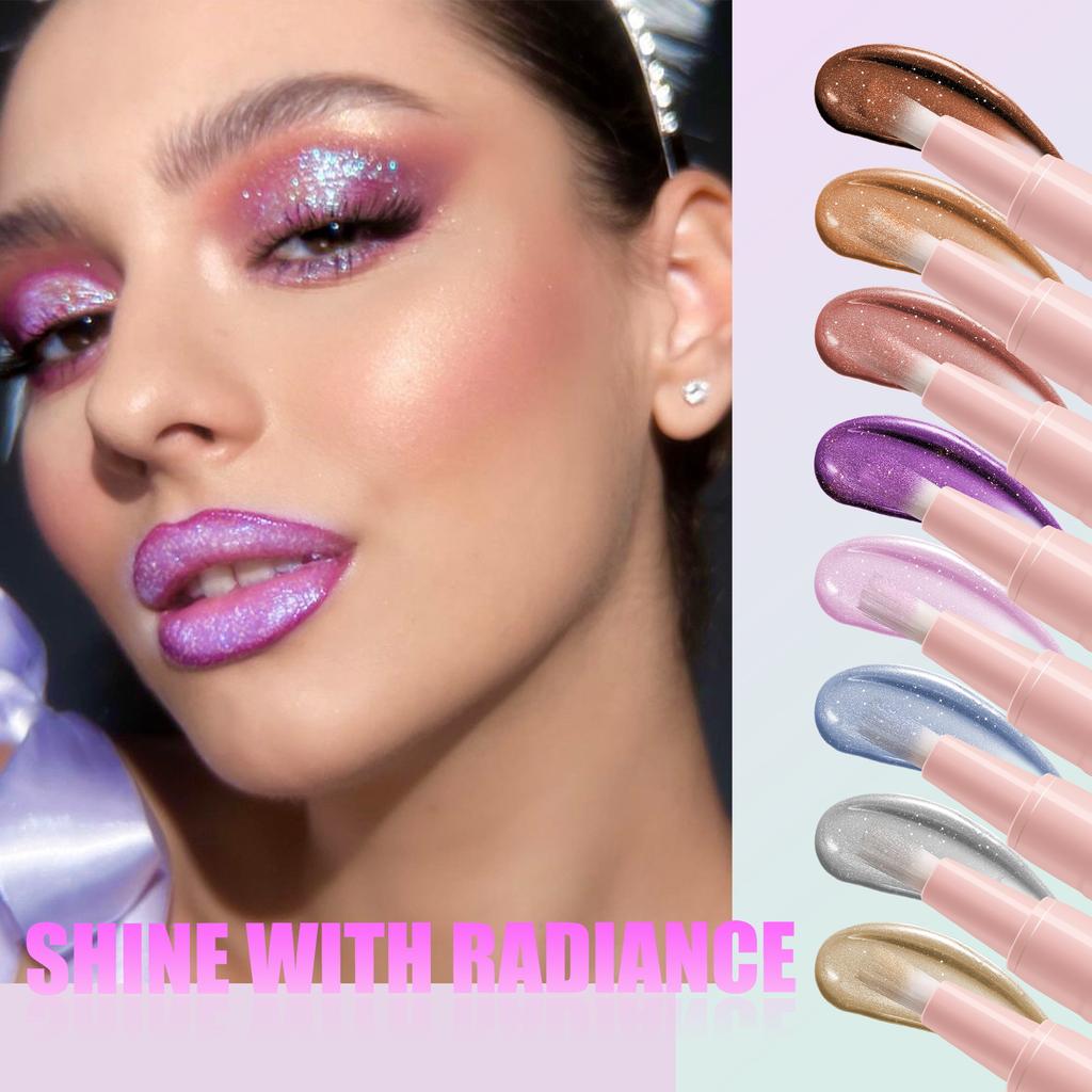 MLSMILE 8-цветная перламутровая кисть для жидких теней для век с мягкой щетиной. Бриллиантовые глянцевые жидкие тени для век, вращающиеся, многофункциональное использование.