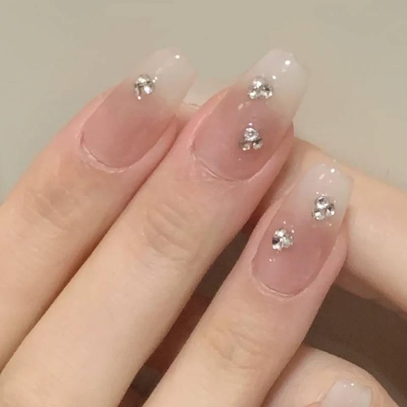 Ручная работа, градиентные нюдовые наклейки для ногтей, оптом для студентов, со съемными блестящими стразами