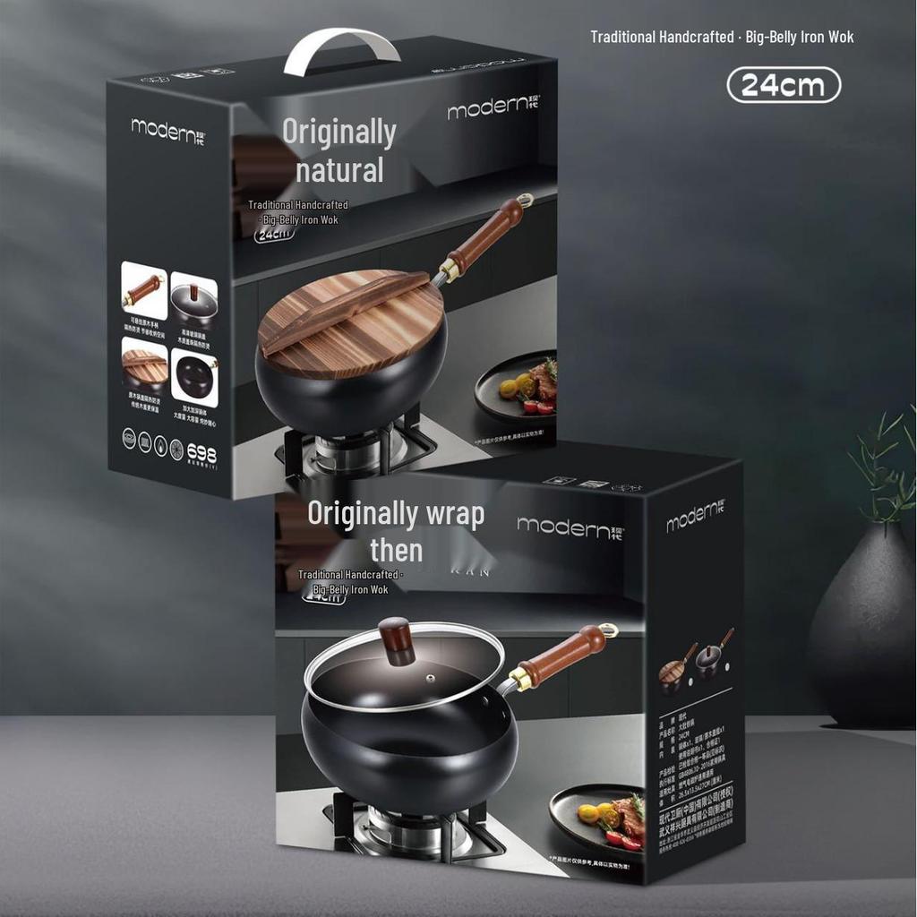 Древний метод Антипригарный чугунный вок с плоским дном для жарки и тушения