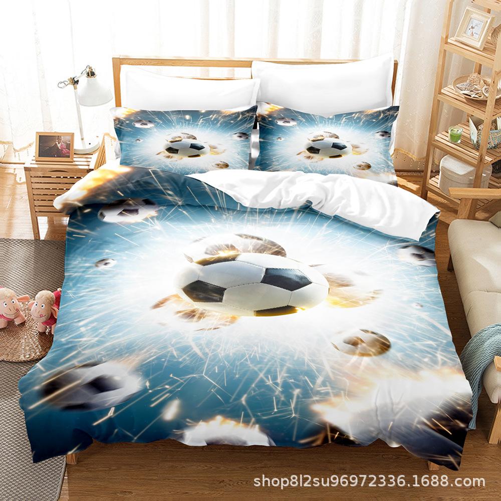 Комплект постельного белья 3D Football Series, спортивный пододеяльник и наволочка, 2/3 предмета, подходят для домашнего украшения комнат футбольных фанатов мальчиков