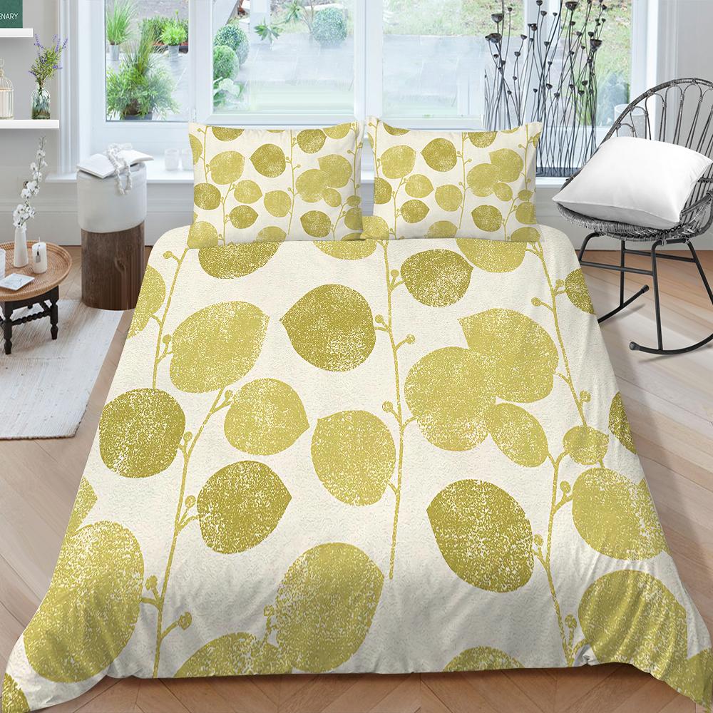 Семейное постельное белье, односпальная двуспальная кровать, полноразмерная серия с растительным принтом, постельное белье с узором в виде листьев, наволочка и пододеяльник, моющееся украшение для дома