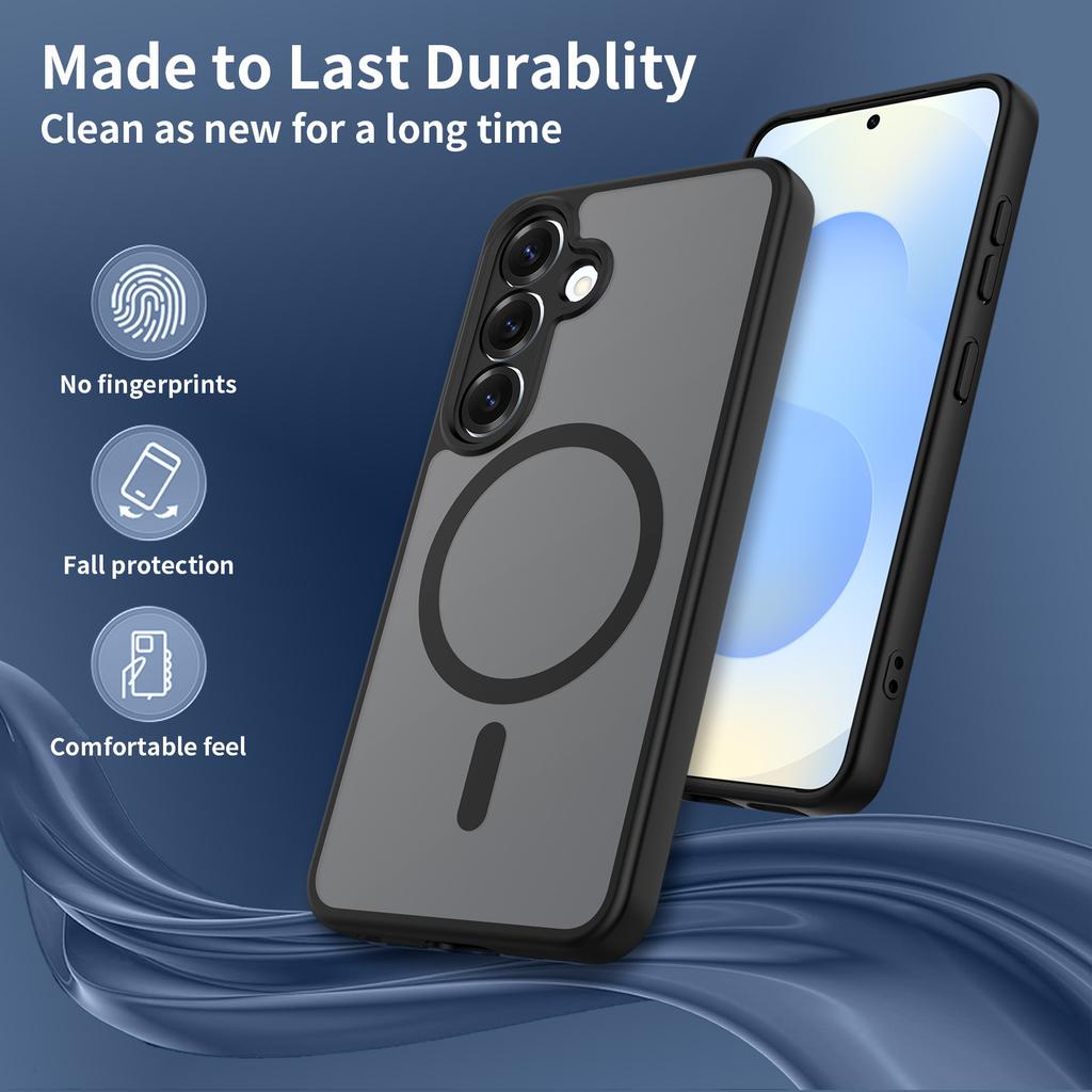 New Samsung S25 Edge Camera Fine Hole Two In One Mobile Phone Case Black Magnetic Semi Transparent Protective Case