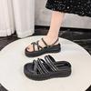 Platform Slippers Women Wear Simple Rhinestone Cross with Slope Heel Casual Cover Toe Beach Sandals