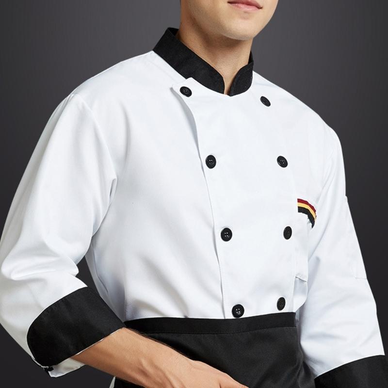 Двубортный поварской китель Легкая поварская куртка Цветная отстрочка Поварская форма Рубашка для отеля и ресторана Рабочая одежда