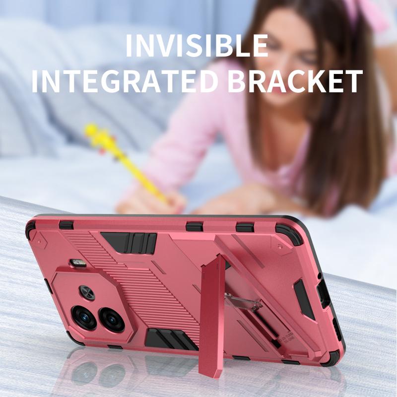 For Vivo Y200 Y200e GT Y100 (IDN) 5G Punk Armor Shockproof Bumper Rugged Rubberized PC Fitted Kickstand Case Stand Holder Cover Shell