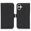 For iPhone 16 Plus Stand Case Litchi Texture Genuine Cow Leather Wallet Phone Cover RFID Blocking