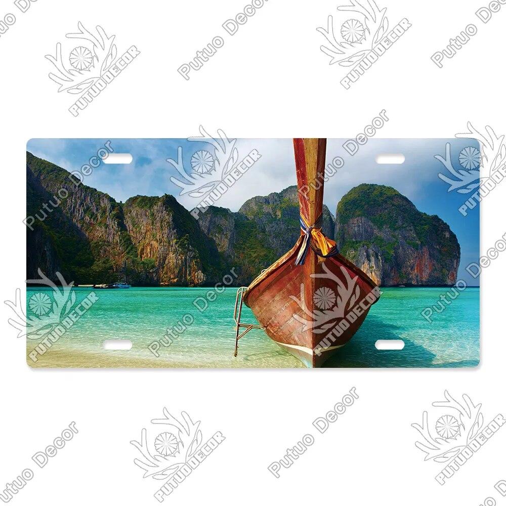 Putuo Decor Beach Licenses Plate Vintage Tin Sign Plaque Metal Car Plate for Living Room Door House Home Wall Art Decor