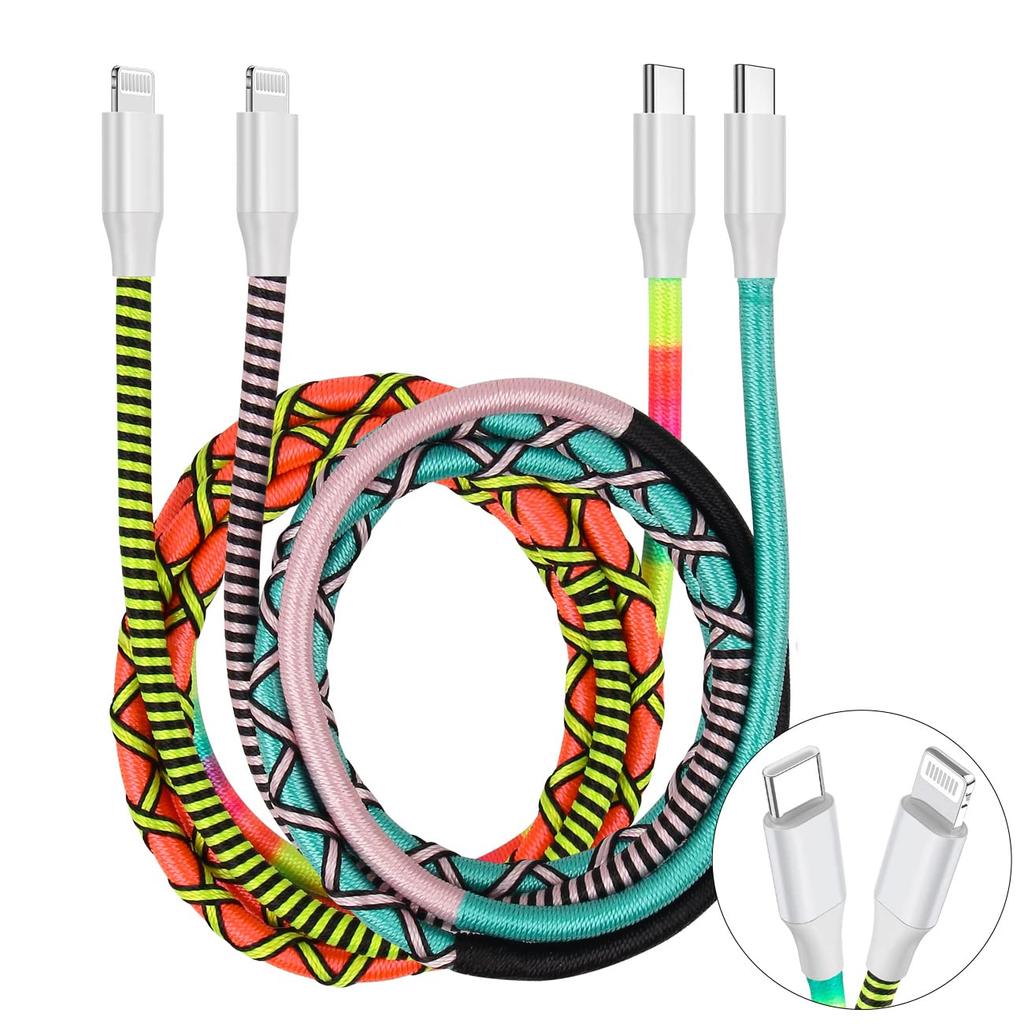 URIZONS [Set of 2] Colorful Nylon Braided USB C To Lightning Fast Charging Data Cable - Compatible with Smartphones and MacBooks, Fully Charges In