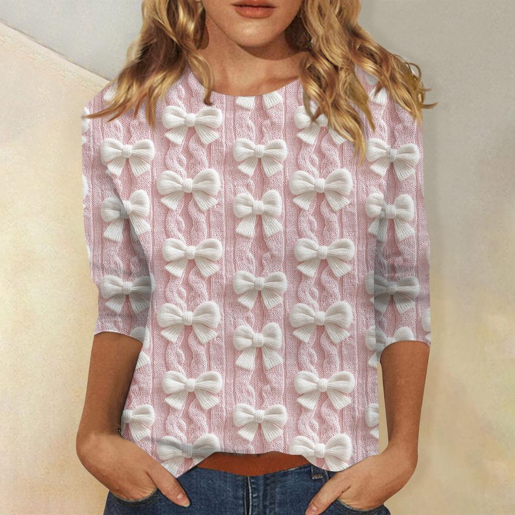 Женская модная повседневная футболка с рукавом три четверти и рождественским принтом, с круглым вырезом