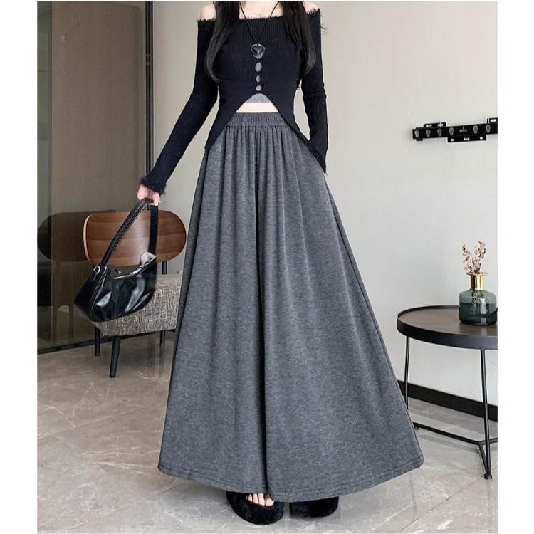 Модная юбка-трапеция с высокой талией, однотонная, широкая, с эффектом похудения, для осени/зимы