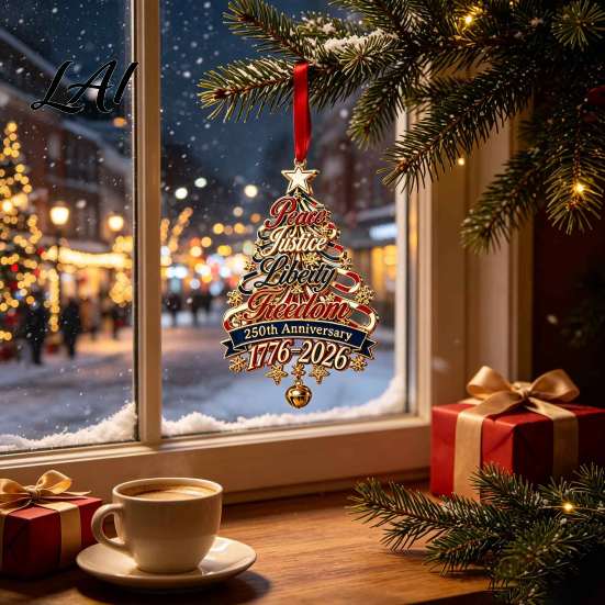 Festival Atmosphere Decor 250th Anniversary Christmas Tree Ornament USA Xmas Hanging for Indoor Outdoor Home Window Patriotic Acrylic Sign Veterans