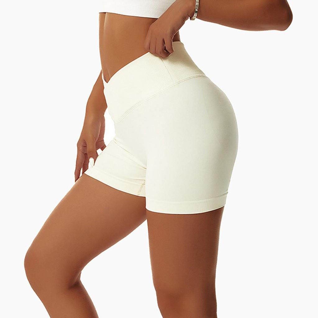 Женские эластичные шорты с высокой талией для бега, спортивные шорты для йоги, однотонные спортивные шорты с эластичной резинкой на талии