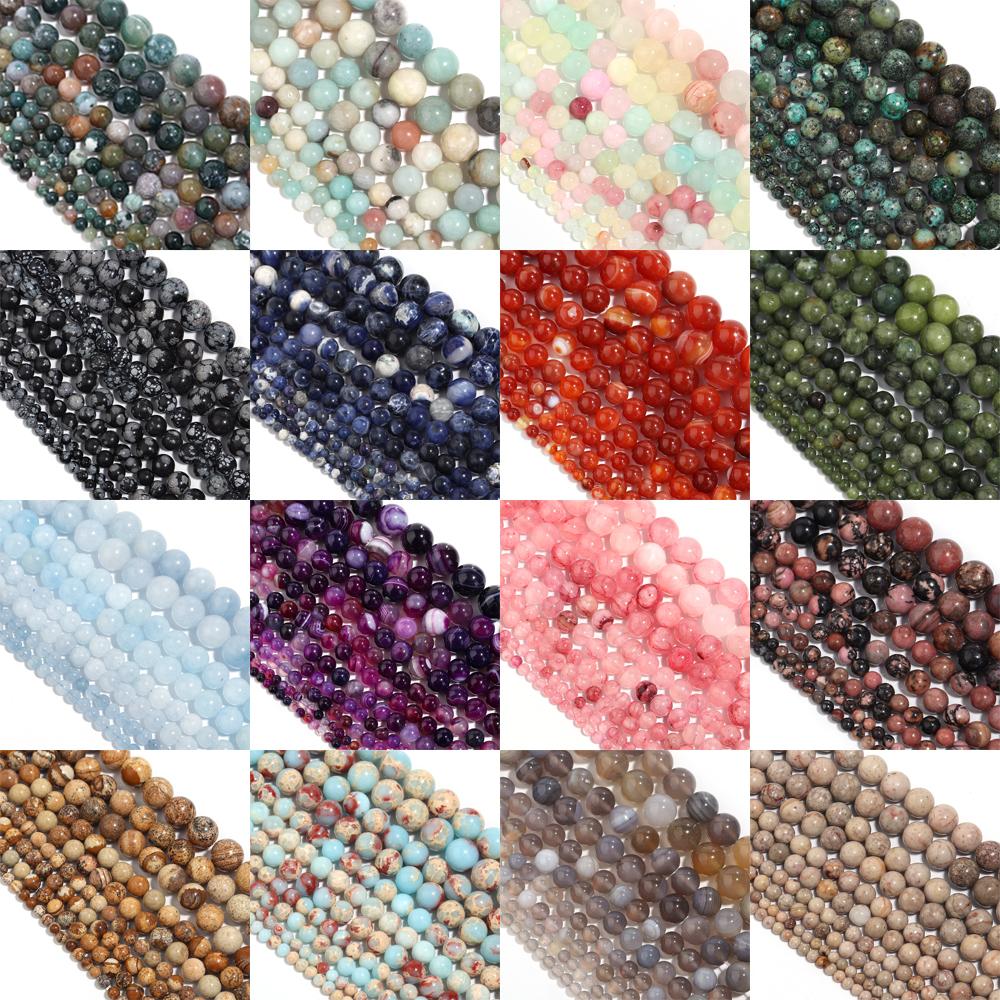 Natural Stone Beads Agate Amethyst Jade Amazonite Tiger Eye Loose Round Beads For DIY Bracelet Necklace Gift Making4/6/8/10/12mm