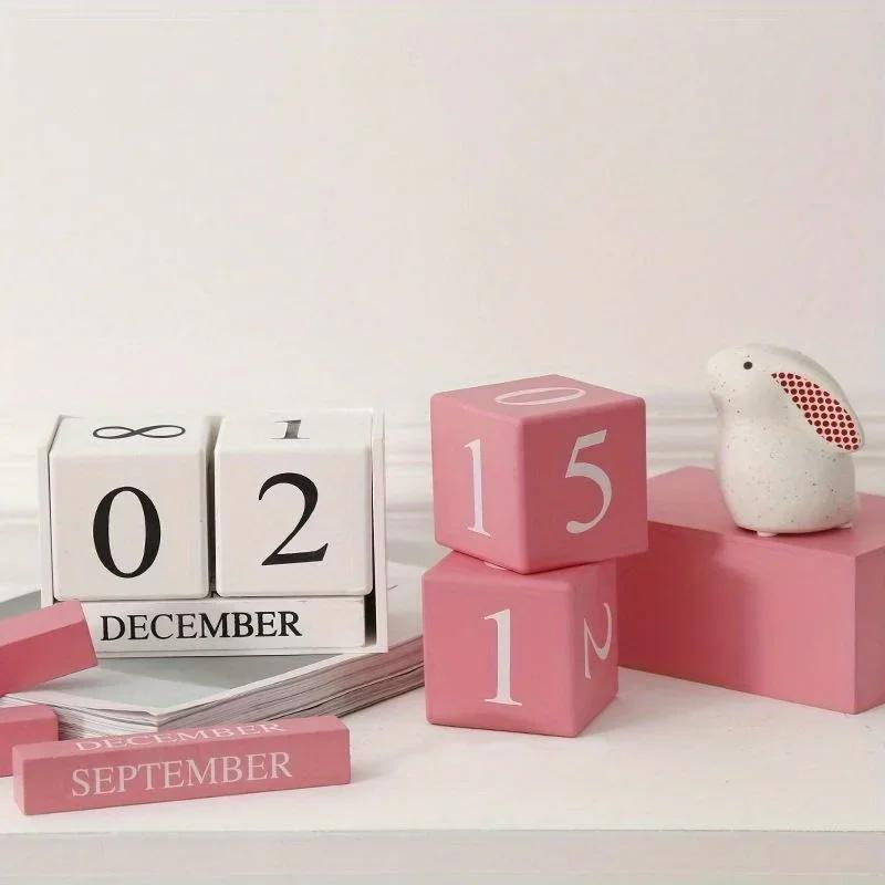 1Pcs Cute Vintage Desktop Wooden Letters Calendar Cube Block Home Decoration Accessories Prop Letter Wooden Calendar