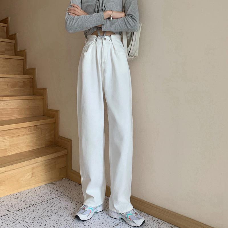 Женские черные джинсы с высокой талией и широкими штанинами — облегающие, свободные, в корейском стиле на весну и осень 2021 г.