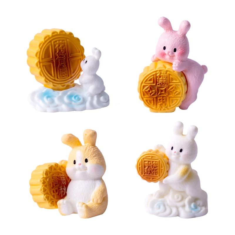 Mid-Autumn Festival Mooncakes Rabbit Figurines Decorative Gifts Accessories Car Office Desks and Small Ornaments
