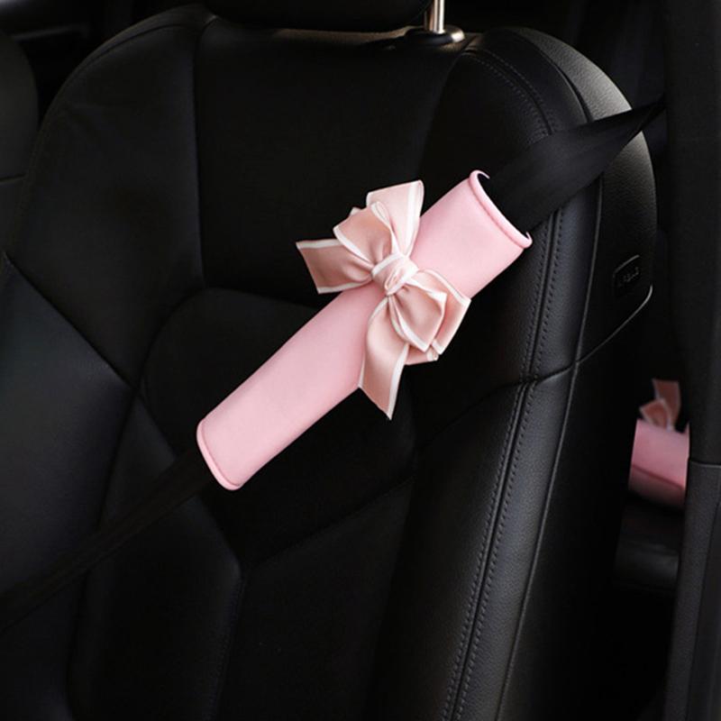 High Quality Pink Bowknot Universal Car Neck Pillow Auto Seat Headrest Supplies Seatbelt Car Accessories Interior for Women