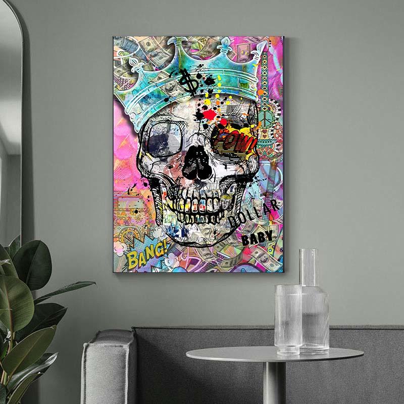 Поп-арт плакат с черепом и принты уличное граффити искусство холст картины настенная художественная картина для гостиной Cuadros украшение дома без рамы