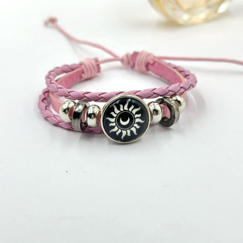 Светящийся Солнце и Луна Камень времени Унисекс Винтажный Кожаный и Бисером Браслет