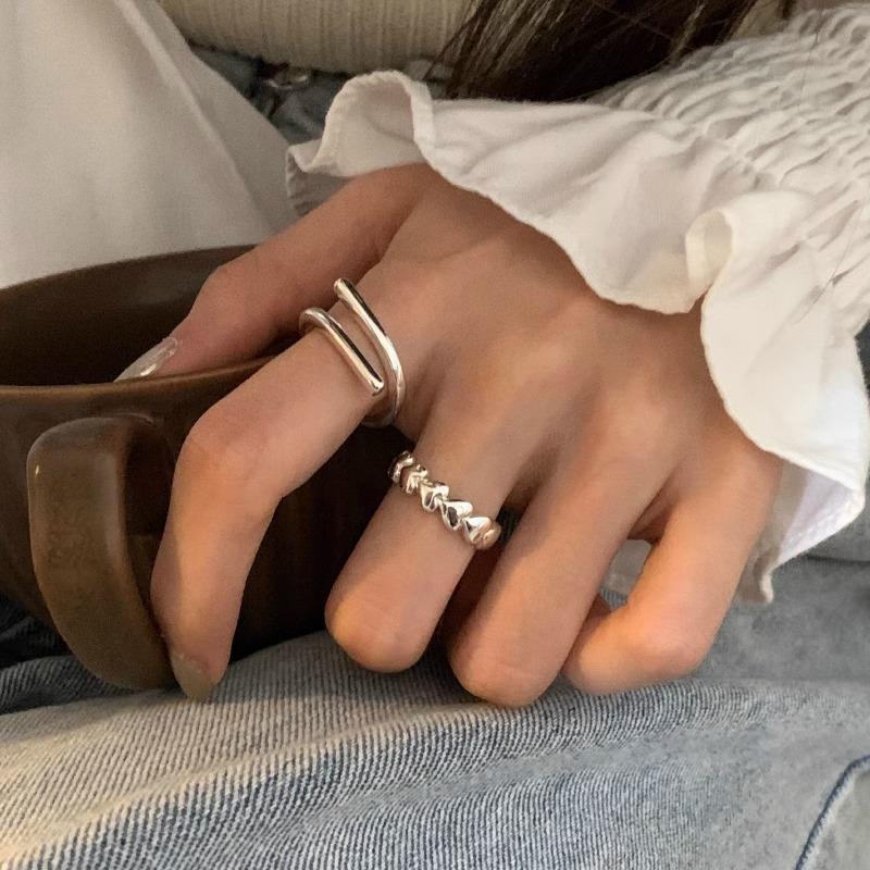 Simple Style Interlocking Lines Glossy Plain Ring Female Niche Design Fashionable Personality Match Cold Wind Openings Finger Rings Party Jewelry
