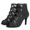 Dance Shoes Black Women's High Top Ballroom Boots Salsa Tango Shoes Girl Fashion Party Mesh Cuto