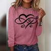 Round Neck 3D Printed Love Cat Footprint Pattern Top Fashionable Casual Long Sleeved Women's T-shirts