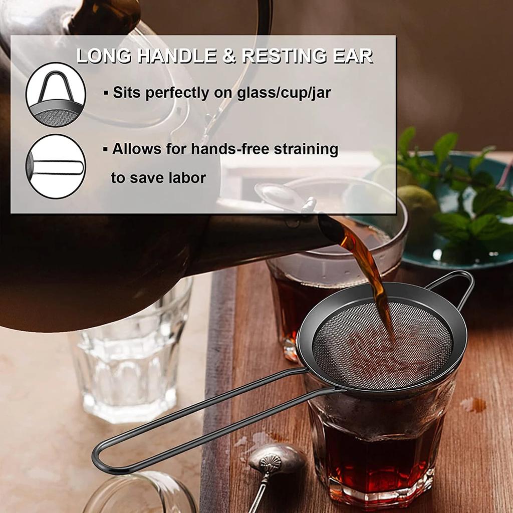 Сетчатый сито из нержавеющей стали, тонкий ситечко для чая с длинной ручкой, дуршлаги, сетчатые ситечки, сито для коктейля, кофе, пищевой муки