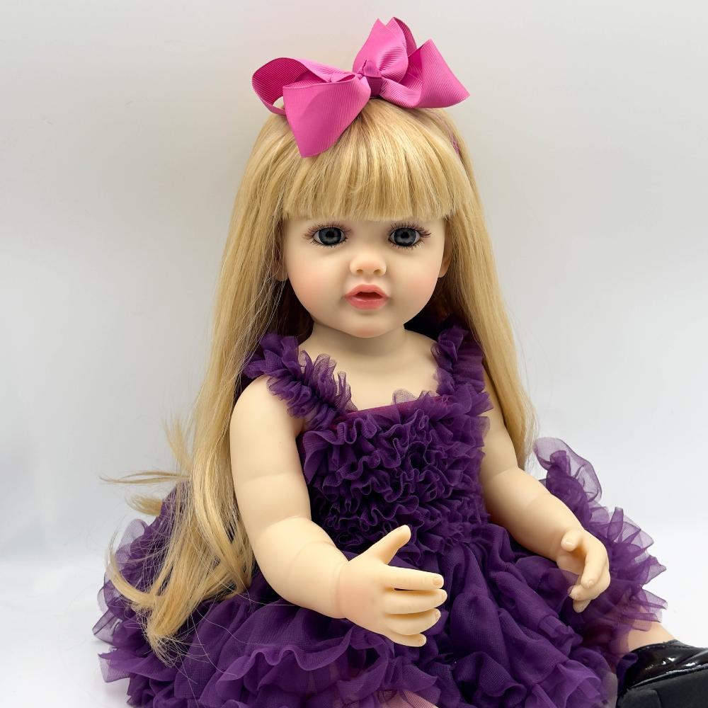 55cm Full Vinyl Body Reborn Doll Betty Beautiful Princess Girl Simulation Baby Doll Wear Noble Elegant Purple Gauze Skirt Children Play House Bath Toy