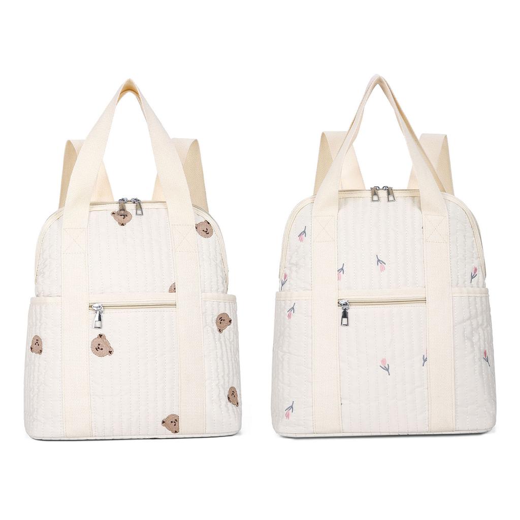 Embroidered Baby Handbag Large Capacity Soft Padded Shoulder Bag Stylish Nylon Backpack for Baby Bottles & Diapers