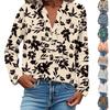 Women's Fashionable And Casual Shirt Long Sleeve V-neck Button Printed Blouse Top