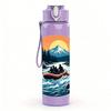 1PC Mountain Lake Canoe Sunset Scenery Print 750ml Color Plastic Sports Water Bottle Leakproof Flip Straw Lid Suitable for Sports Office Home Use
