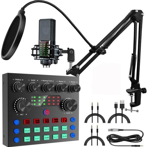 REMALL V8 Sound Card with Condenser Mic, Voice Changer, and Audio Interface for Karaoke, DJ Controller, and Gaming Amplifier. Streaming Equipment for