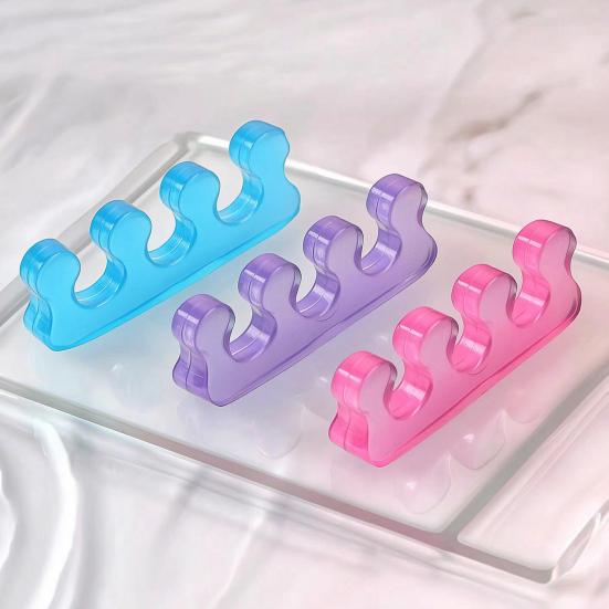 1 Pair Toe Separator for Overlapping Toes, 3-Hole Blue Gel Bunion Corrector, Soft SEBS Foot Spacer for Hallux Valgus, Toe Straightener for Women