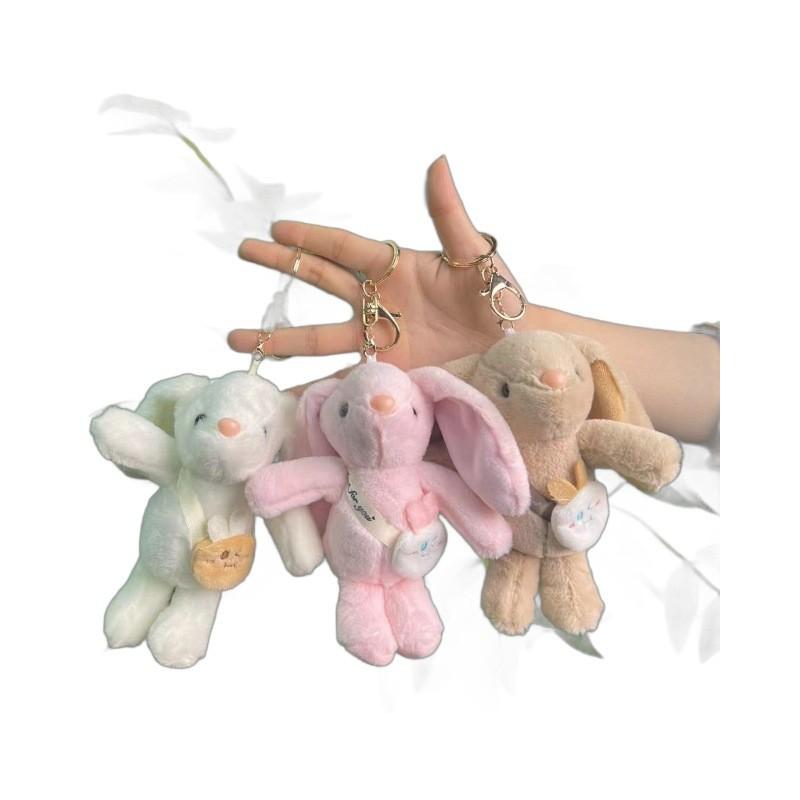 Longeared Delightful Bunny Plush Toy In Pink White And Brown For Keychain Stylish