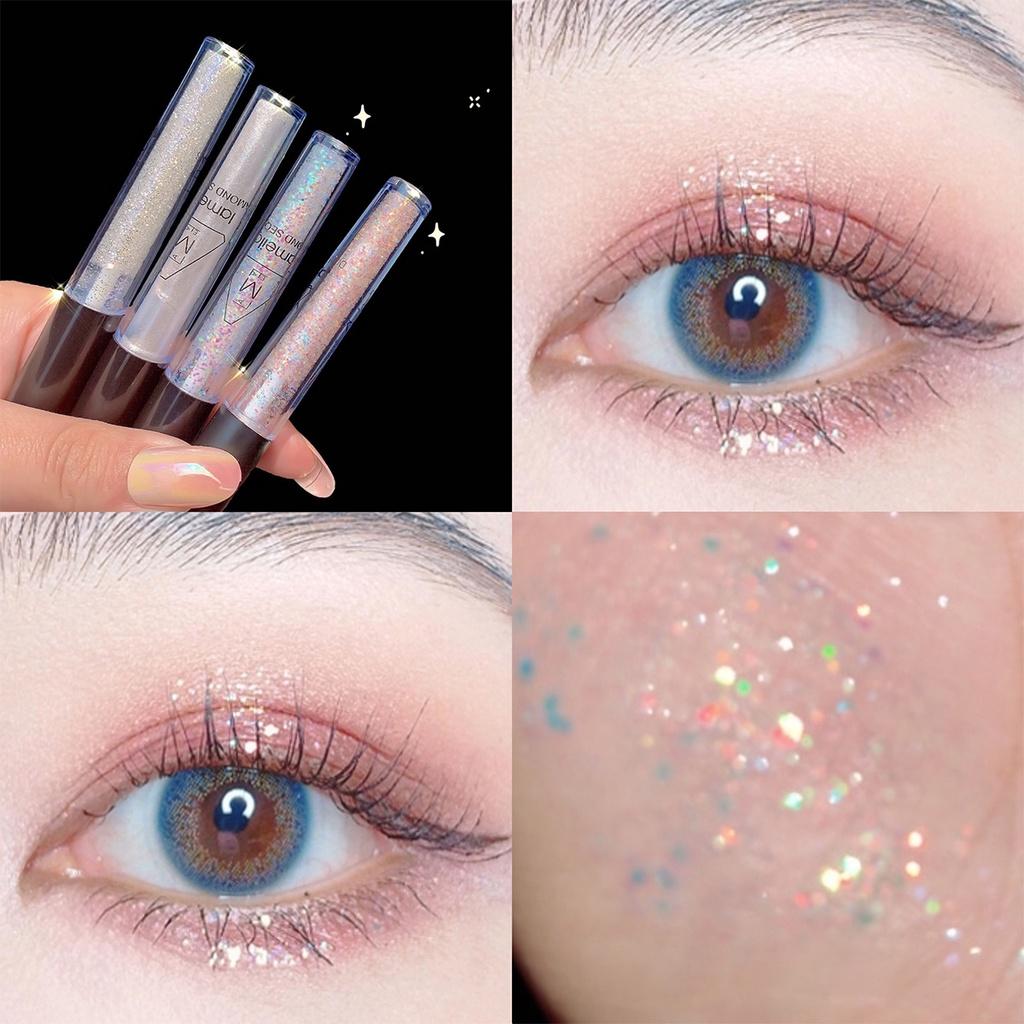 Жидкие тени для век с блестками, блестящие спящие шелкопряда, жемчужные блестки, долговечные водостойкие тени для век, жидкие хайлайтеры, осветляющая студенческая косметика
